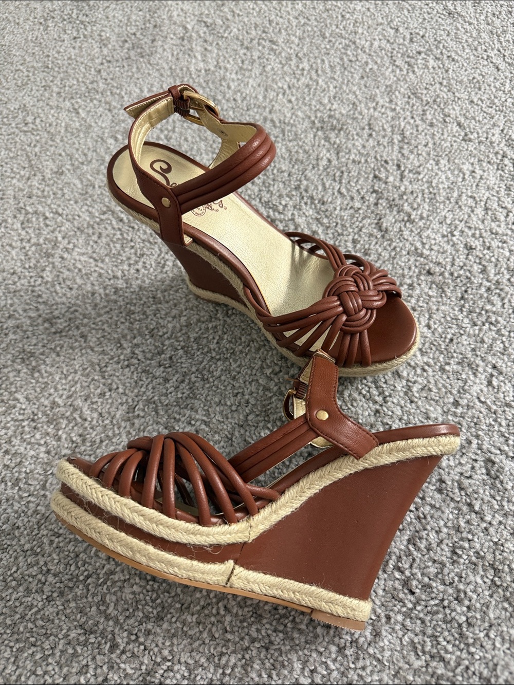 Seychelles Brown Braided Leather Espadrille Wedges